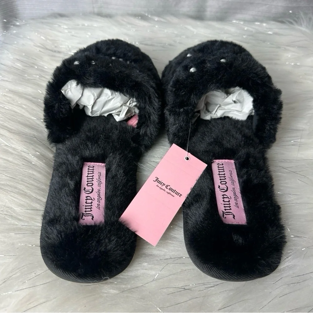JUICY COUTURE black rhinestone pearl slippers - Picture 4 of 6